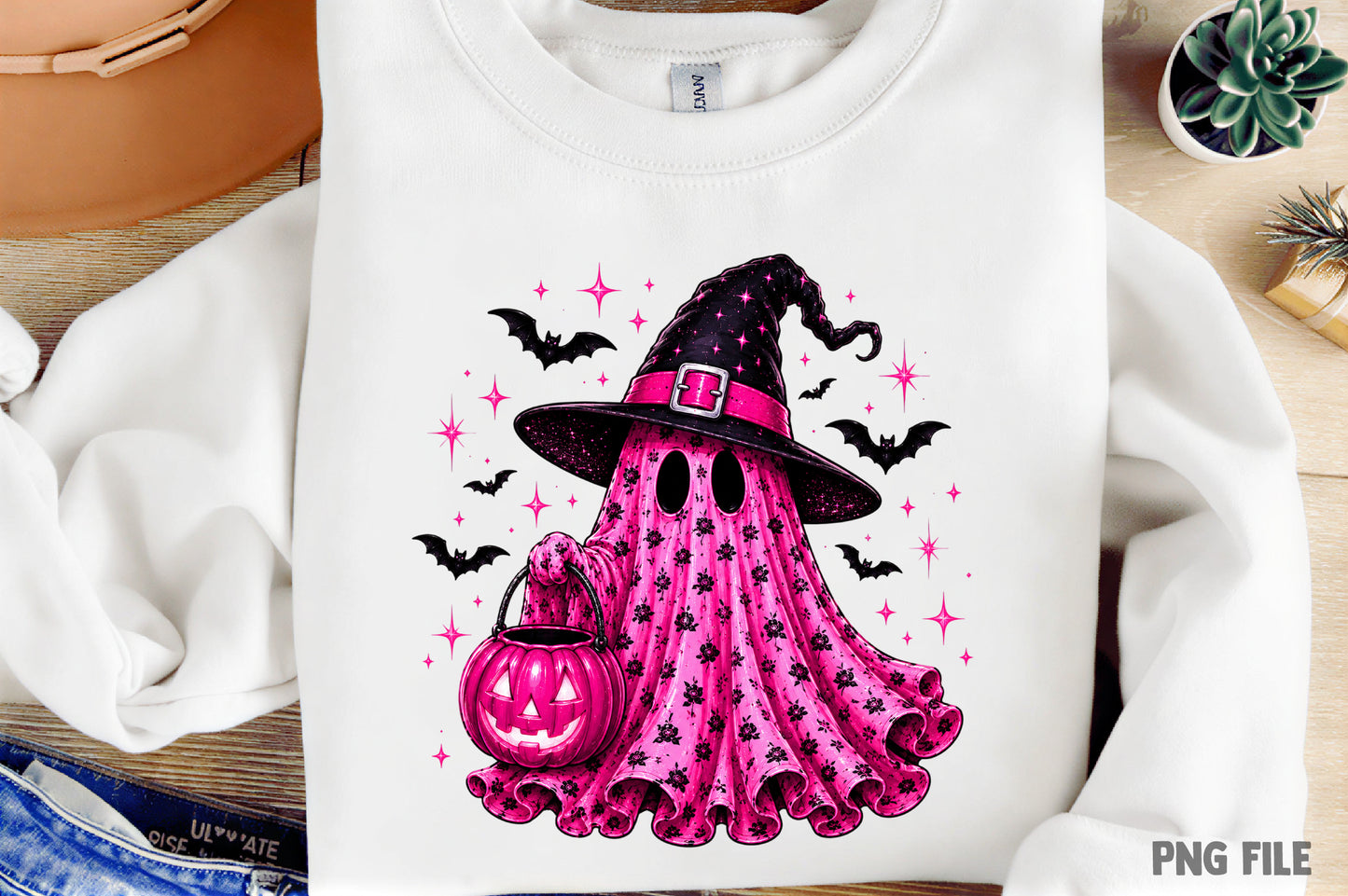 Halloween Pink Leopard Ghost PNG | Cute Spooky Witch Ghost Clipart, Pink Halloween Ghost & Pumpkin Sublimation Design