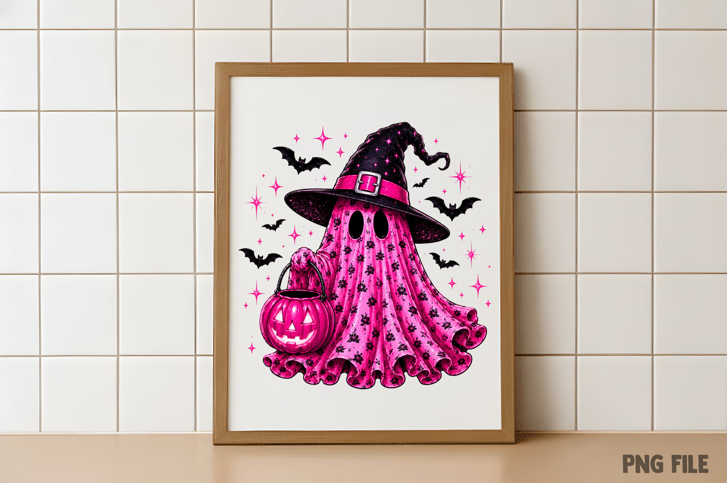 Halloween Pink Leopard Ghost PNG | Cute Spooky Witch Ghost Clipart, Pink Halloween Ghost & Pumpkin Sublimation Design