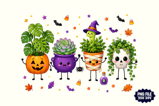 Halloween Plant Doodles PNG Cute Spooky Succulent Characters