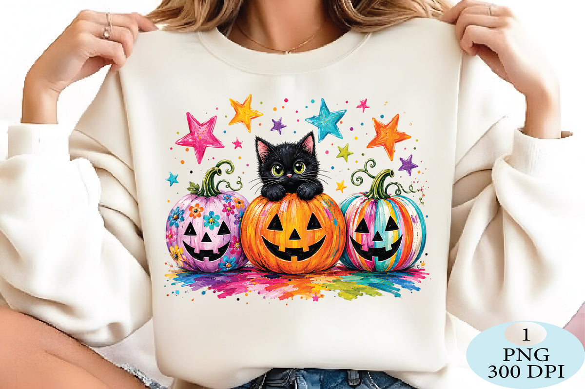 Halloween Pumpkin Cat PNG Cute Colorful Jack O Lantern