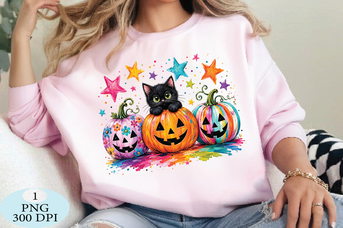 Halloween Pumpkin Cat PNG Cute Colorful Jack O Lantern