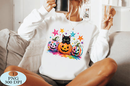 Halloween Pumpkin Cat PNG Cute Colorful Jack O Lantern