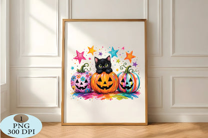 Halloween Pumpkin Cat PNG Cute Colorful Jack O Lantern