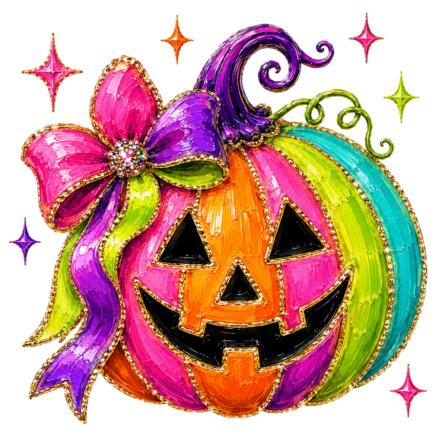 Colorful Halloween Pumpkin Coquette Bow PNG | Cute Jack O Lantern Pumpkin Floral Bow Spooky Fall Sublimation Design