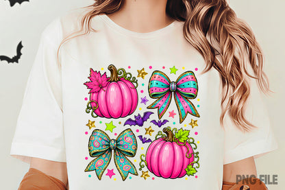 Halloween Pumpkin Coquette Bow PNG | Pink Pumpkin Leopard & Floral Bow Clipart | Cute Fall Spooky Sublimation Design