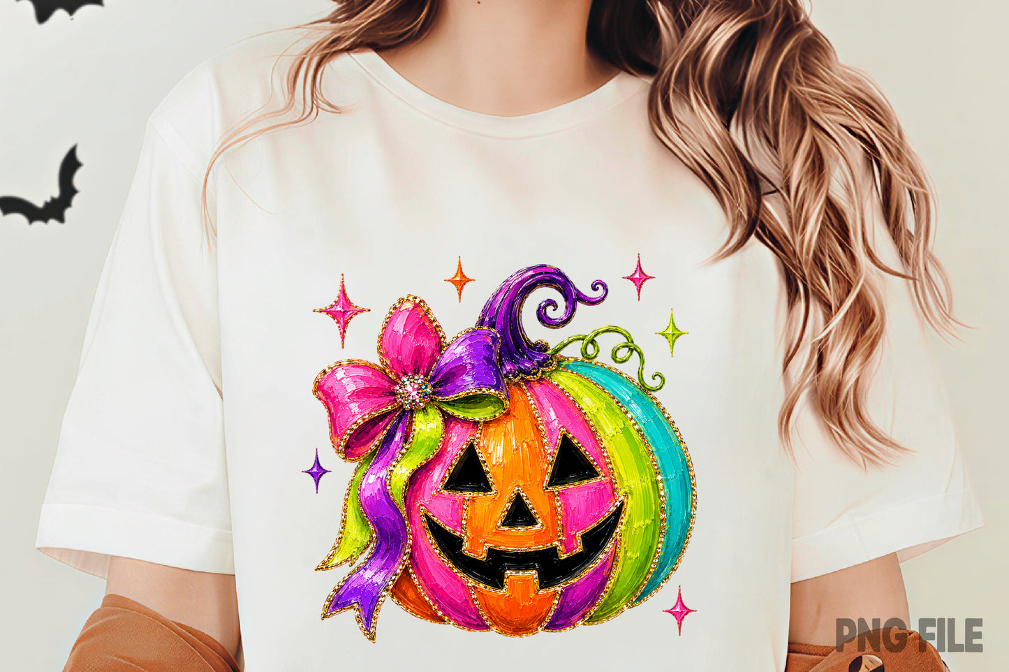 Colorful Halloween Pumpkin Coquette Bow PNG | Cute Jack O Lantern Pumpkin Floral Bow Spooky Fall Sublimation Design