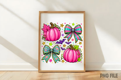 Halloween Pumpkin Coquette Bow PNG | Pink Pumpkin Leopard & Floral Bow Clipart | Cute Fall Spooky Sublimation Design