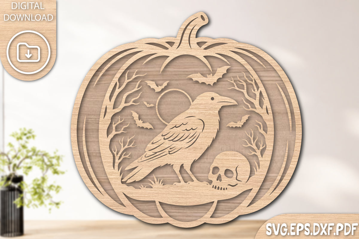 Halloween Pumpkin Crow Laser Cut SVG