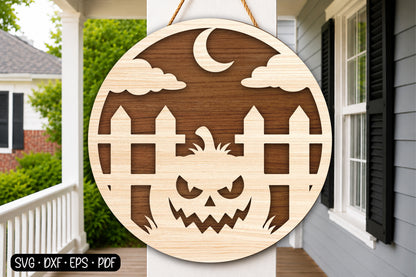 Halloween Pumpkin Fence Round Sign SVG | Jack O Lantern Laser Cut