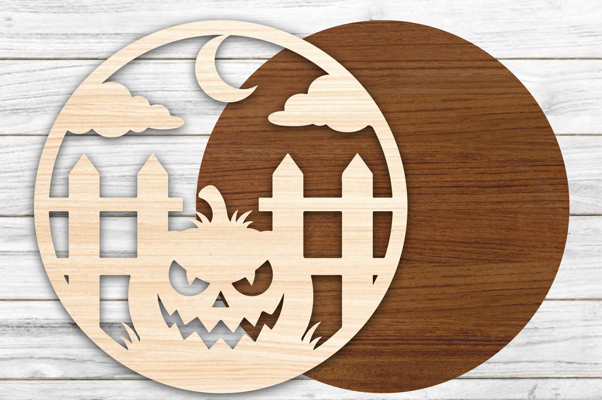 Halloween Pumpkin Fence Round Sign SVG | Jack O Lantern Laser Cut