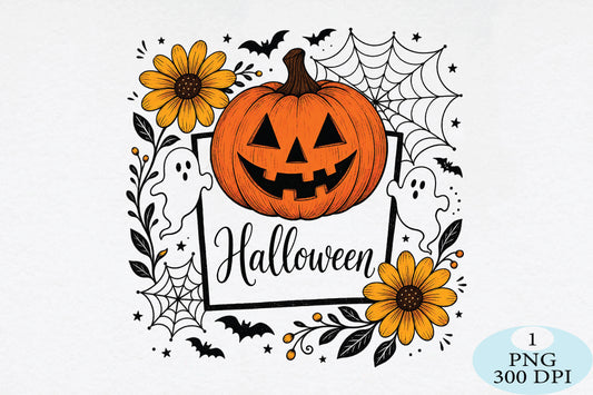 Halloween Pumpkin Ghost Floral PNG