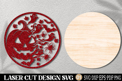 Halloween Pumpkin Ghost SVG Laser Cut | Spooky Pumpkin Halloween Ornament