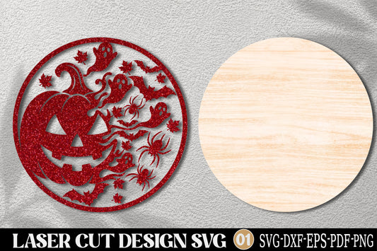 Halloween Pumpkin Ghost SVG Laser Cut | Spooky Pumpkin Halloween Ornament