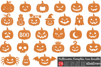 Halloween Pumpkin Icon Bundle – Cute Spooky Pumpkin Machine Embroidery Designs, Halloween Embroidery
