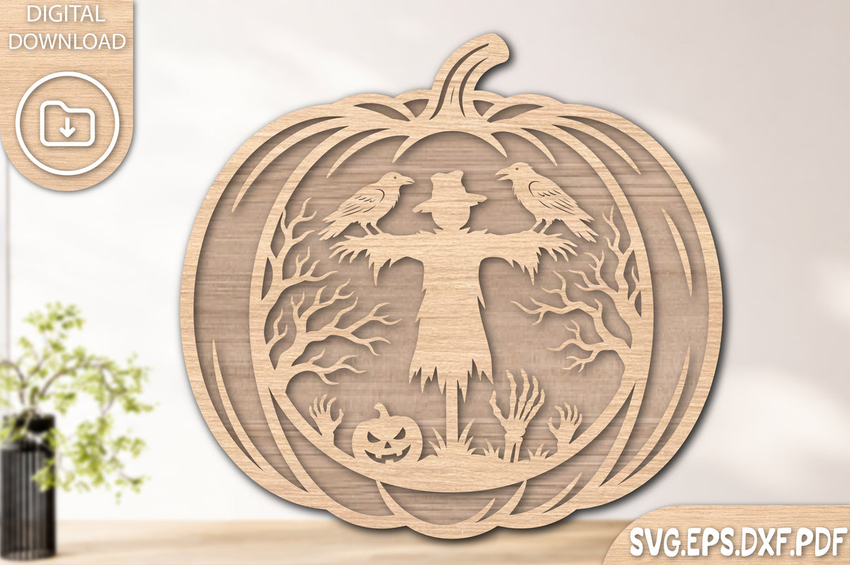 Halloween Pumpkin Raven Laser Cut SVG