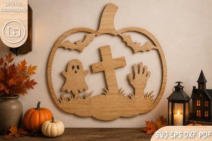 Halloween Pumpkin Sign Laser Cut SVG