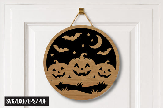Halloween Pumpkin Round Door Hanger SVG