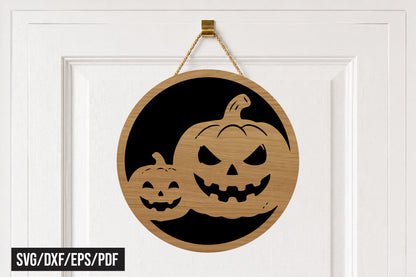 Halloween Pumpkin Family Round Door Hanger SVG