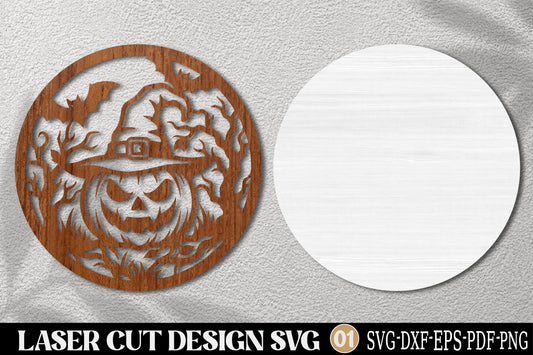 Halloween Pumpkin Witch Laser Cut SVG | Spooky Pumpkin Ornament Design