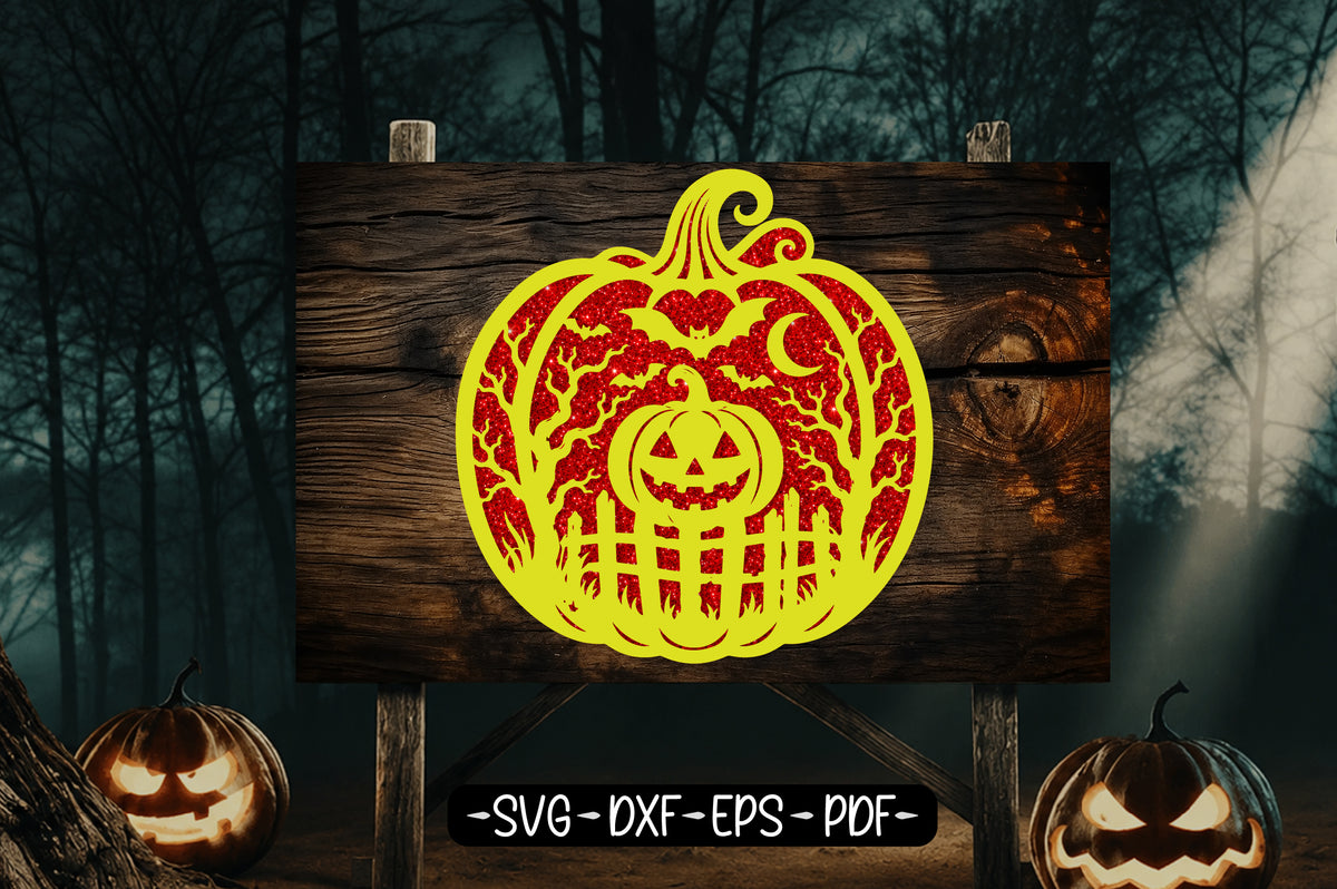 Halloween Pumpkin Scene Laser Cut SVG Spooky Pumpkin Design