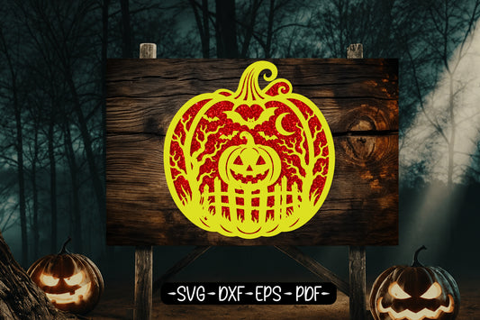 Halloween Pumpkin Scene Laser Cut SVG Spooky Pumpkin Design