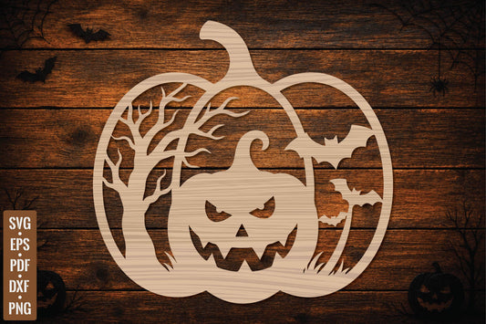 Halloween Pumpkin Scene Laser Cut SVG