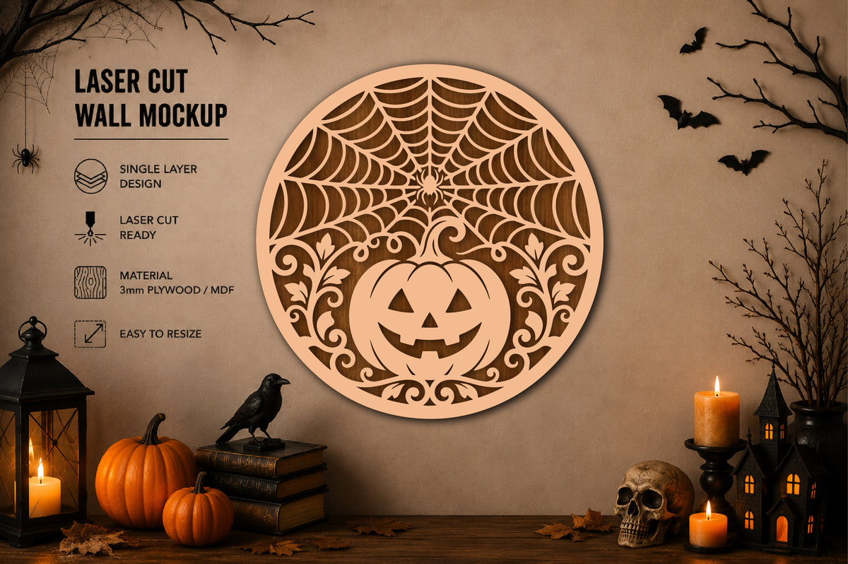 Halloween Pumpkin Spider Web Laser Cut SVG