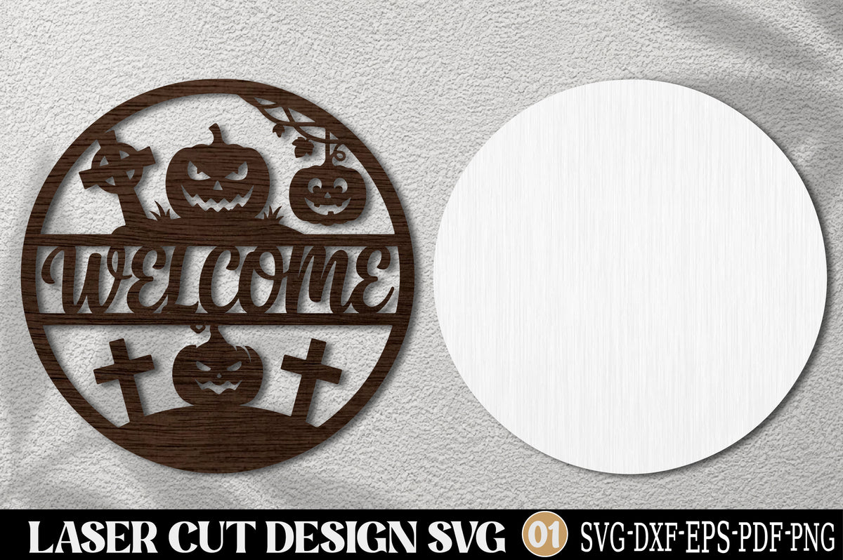 Halloween Pumpkin Welcome Laser Cut SVG | Spooky Pumpkin Sign Design