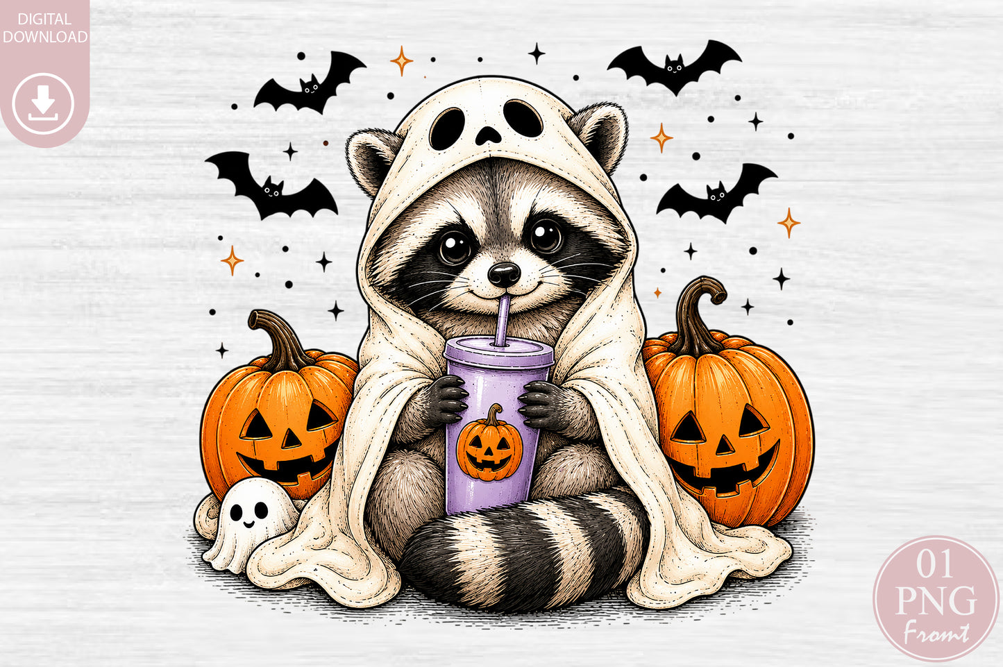 Halloween Raccoon PNG Cute Spooky Animal Sublimation Clipart