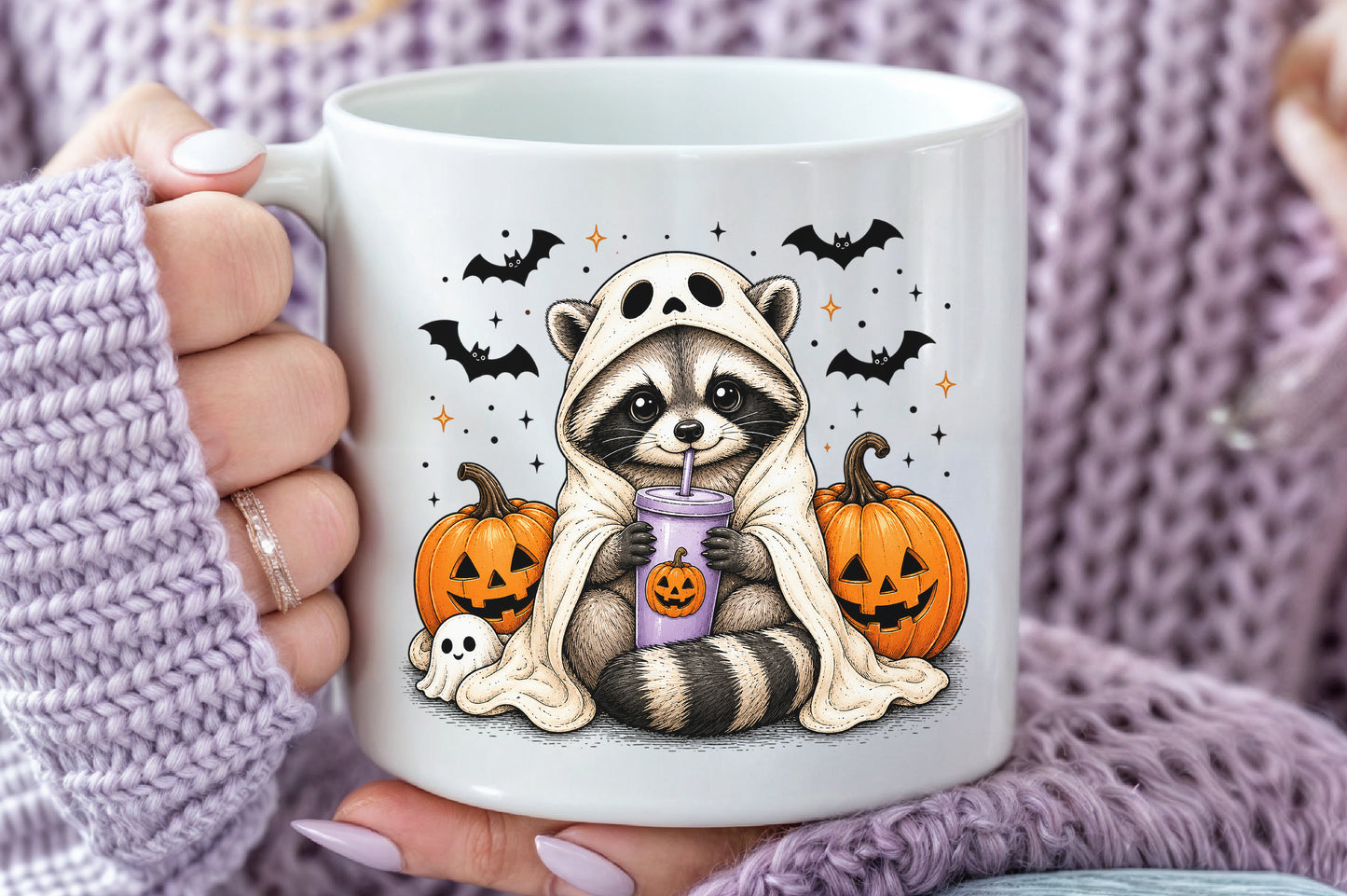 Halloween Raccoon PNG Cute Spooky Animal Sublimation Clipart