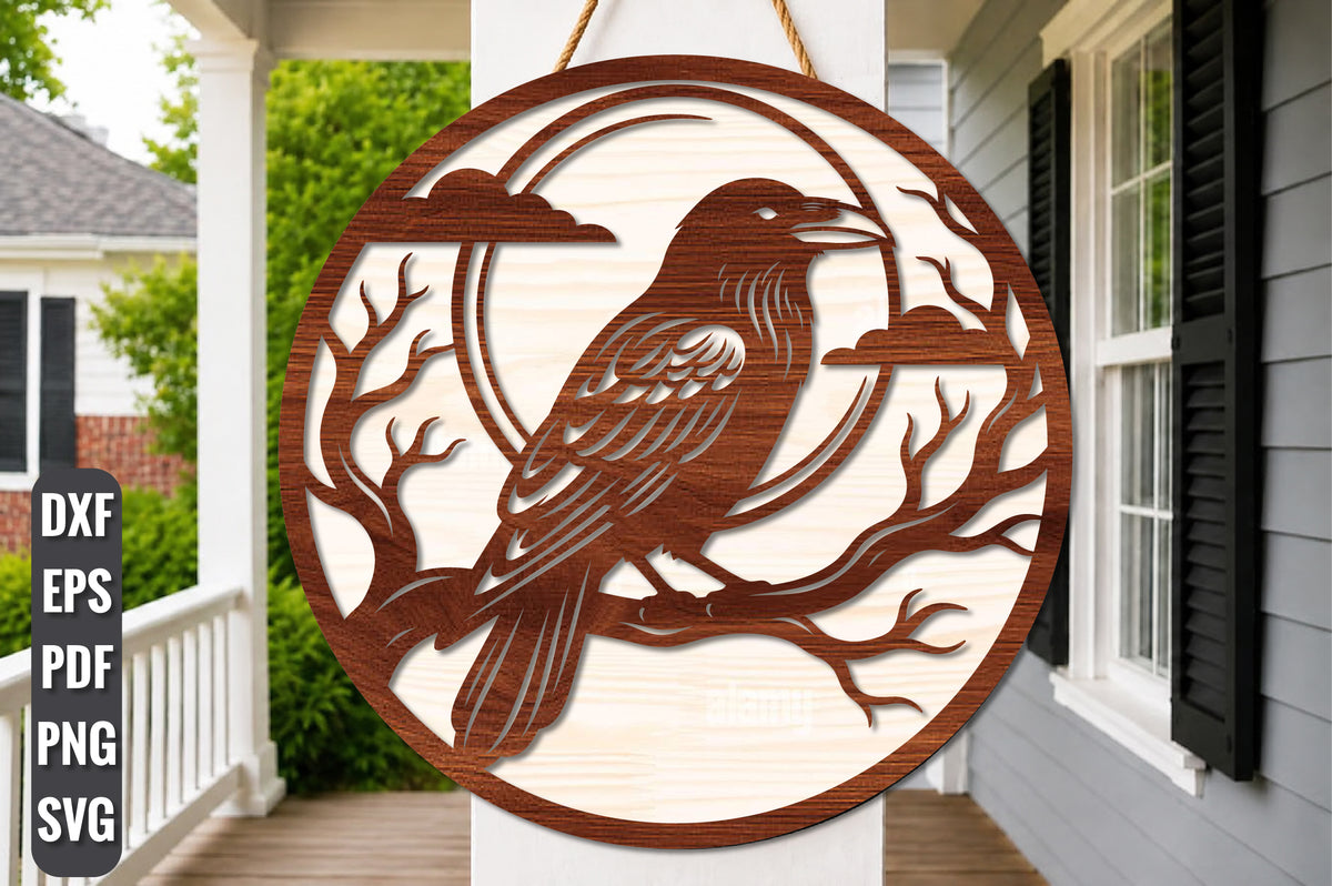 Halloween Raven Moon Sign SVG Laser Cut Design