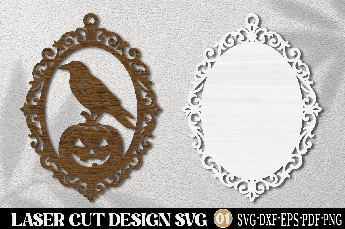 Halloween Raven Pumpkin Laser Cut SVG | Gothic Bird Ornament Design