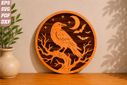 Halloween Raven on Tree SVG