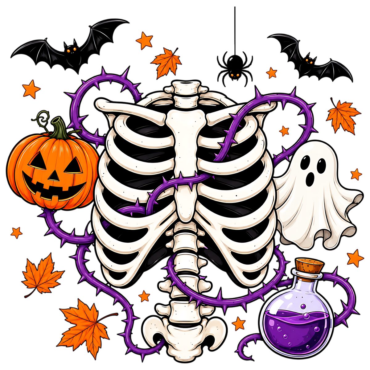 Halloween Skeleton Ribcage PNG Spooky Pumpkin Ghost