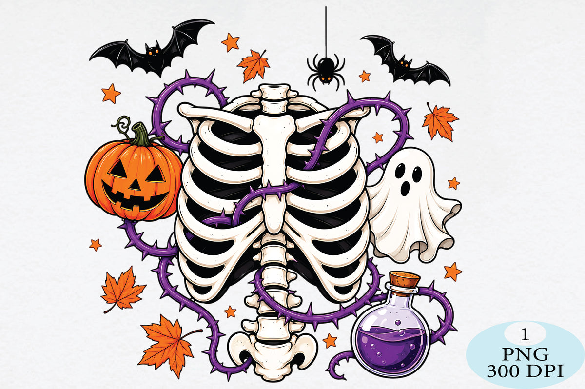 Halloween Skeleton Ribcage PNG Spooky Pumpkin Ghost