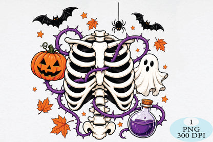 Halloween Skeleton Ribcage PNG Spooky Pumpkin Ghost