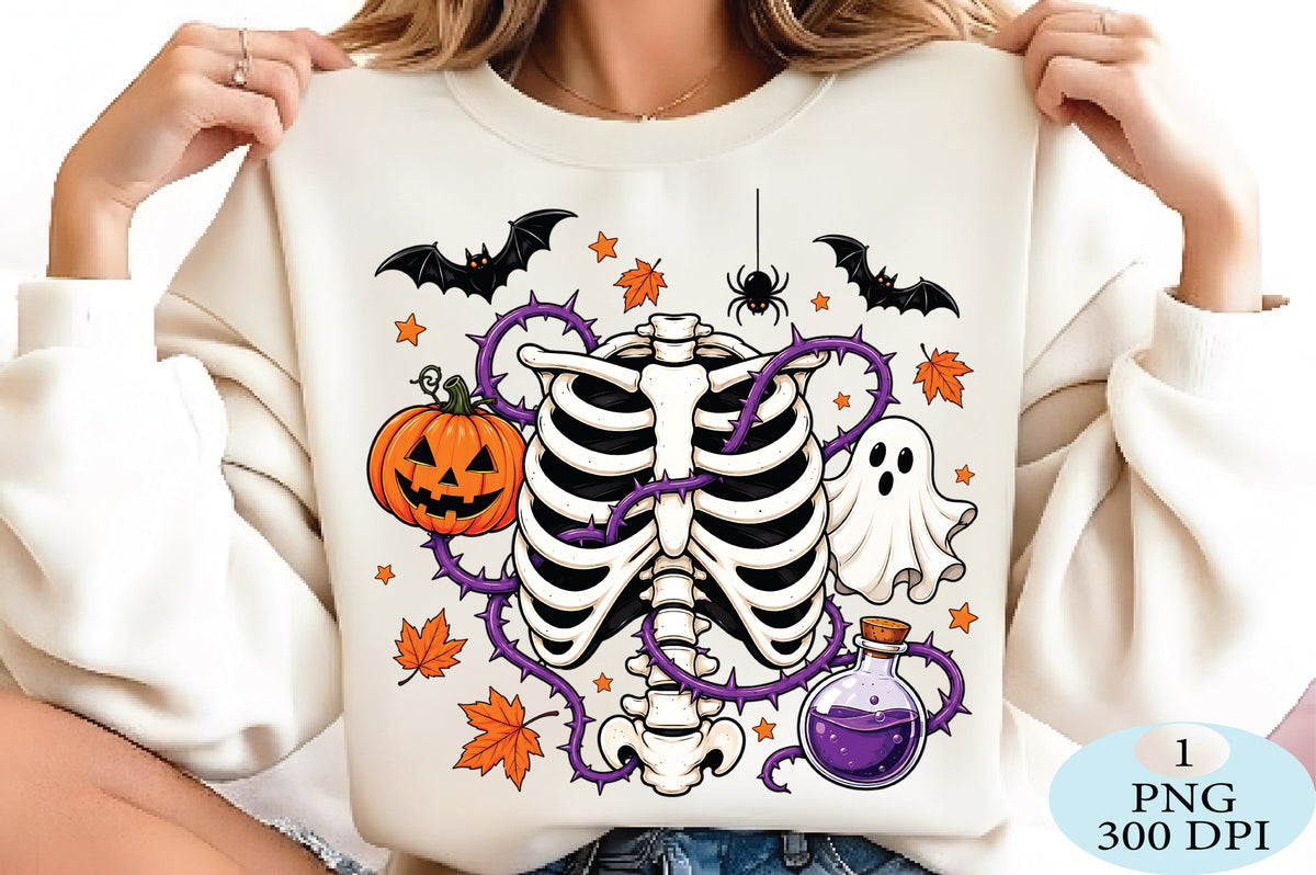 Halloween Skeleton Ribcage PNG Spooky Pumpkin Ghost