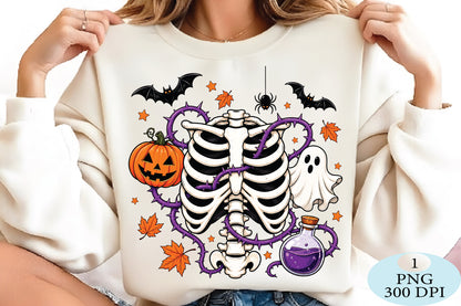 Halloween Skeleton Ribcage PNG Spooky Pumpkin Ghost