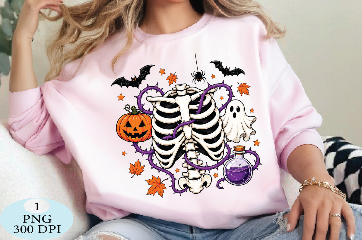 Halloween Skeleton Ribcage PNG Spooky Pumpkin Ghost