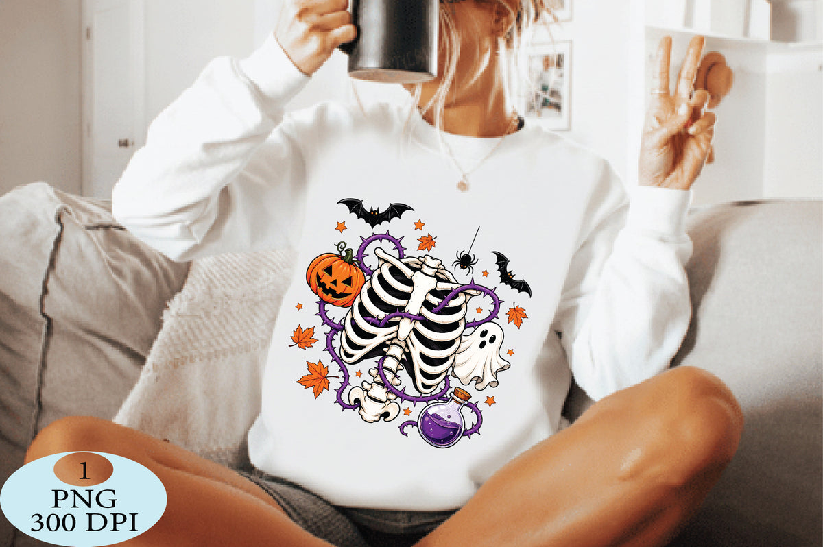Halloween Skeleton Ribcage PNG Spooky Pumpkin Ghost