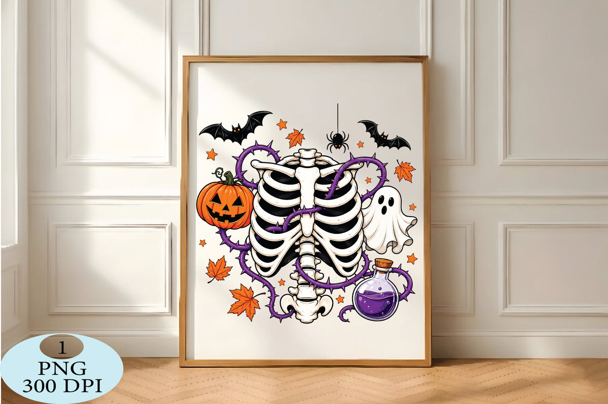 Halloween Skeleton Ribcage PNG Spooky Pumpkin Ghost