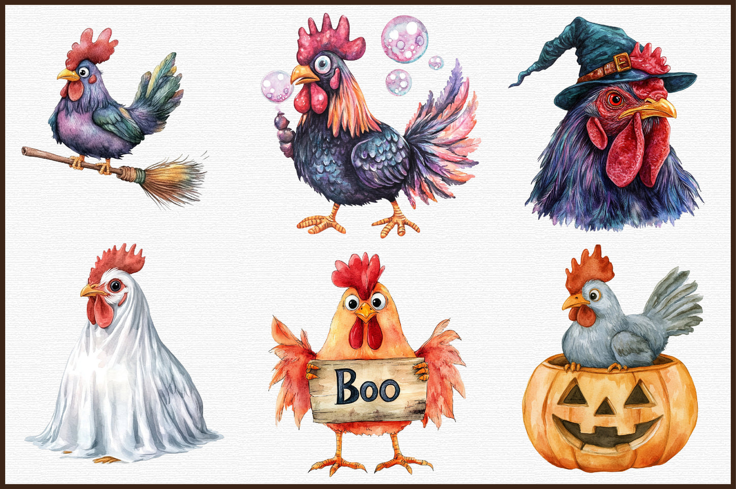Halloween Rooster Ghost Clipart Cute Spooky PNG Bundle