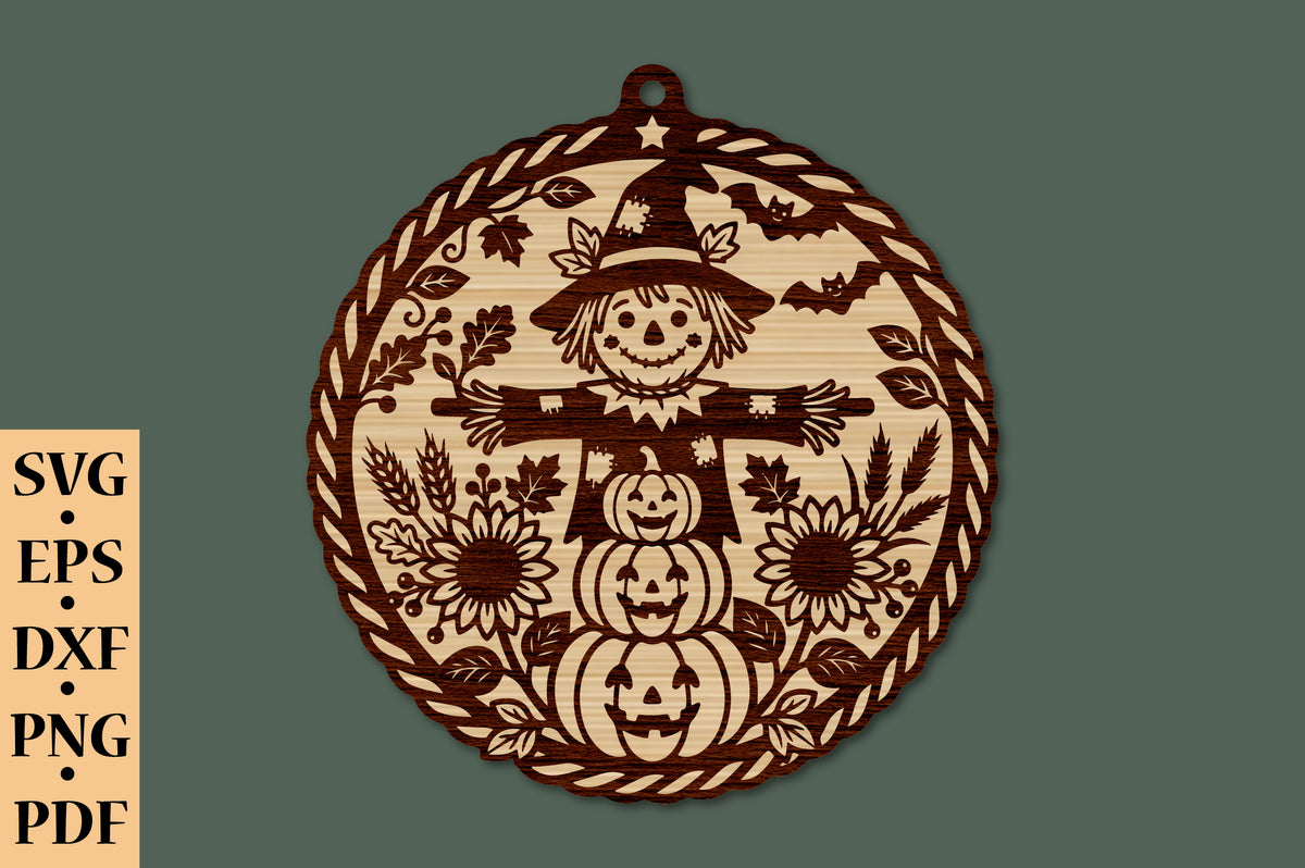 Halloween Scarecrow Ornament SVG Laser Cut Pumpkin Design