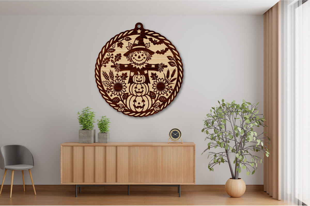 Halloween Scarecrow Ornament SVG Laser Cut Pumpkin Design