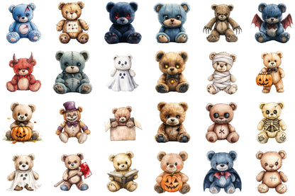 Halloween Scary Teddy Bear Clipart Spooky Cute PNG Bundle