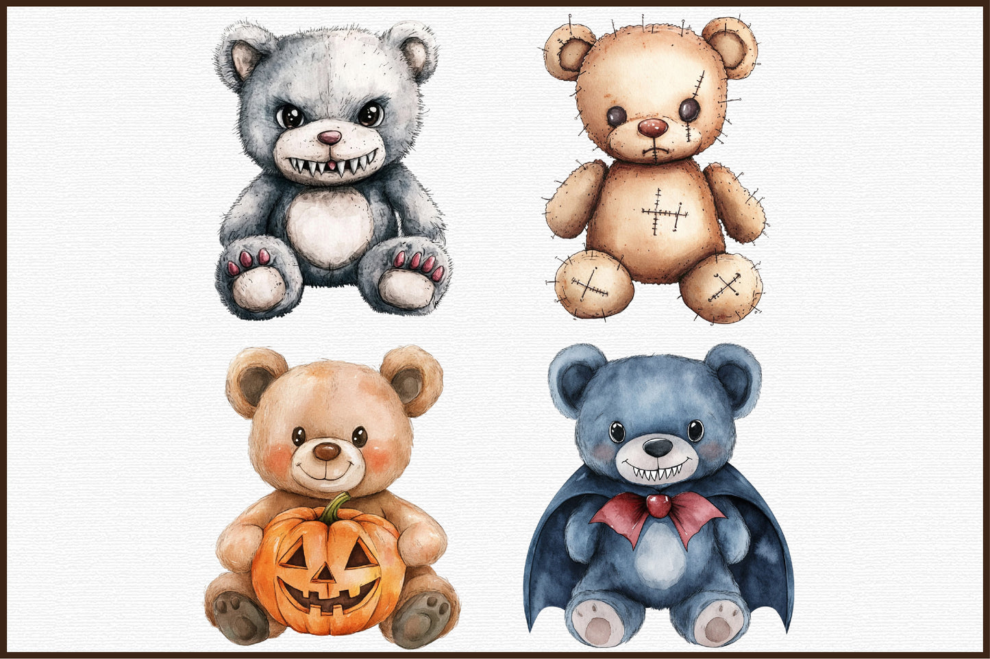 Halloween Scary Teddy Bear Clipart Spooky Cute PNG Bundle