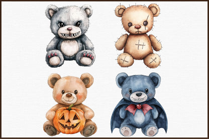 Halloween Scary Teddy Bear Clipart Spooky Cute PNG Bundle