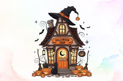 Halloween Shop PNG Funny Spooky Witch House Clipart