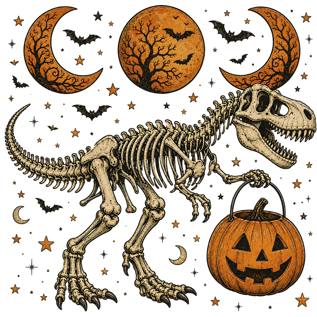 Halloween Skeleton Dinosaur Pumpkin PNG