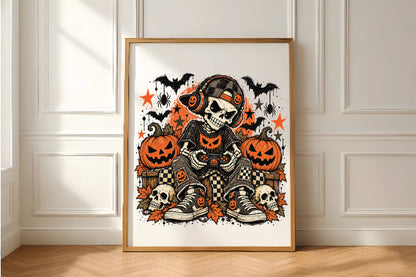 Halloween Skeleton Gamer Pumpkin PNG